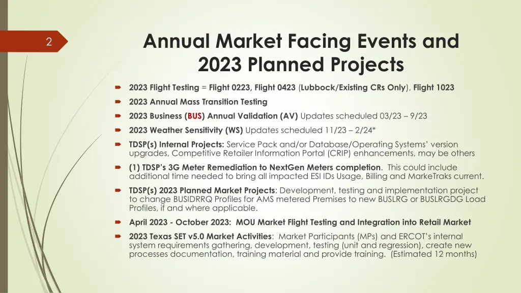 annual market facing events and 2023 planned