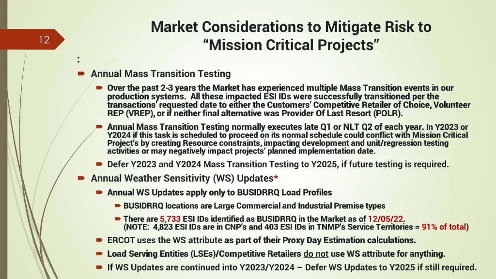 market considerations to mitigate risk to mission