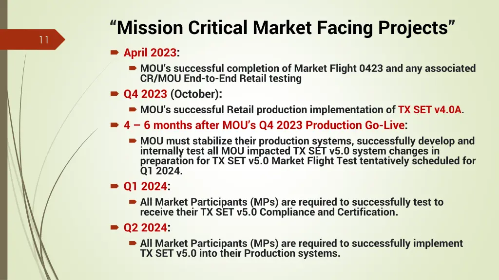 mission critical market facing projects april
