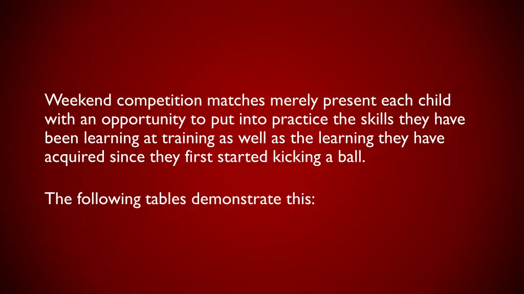 weekend competition matches merely present each