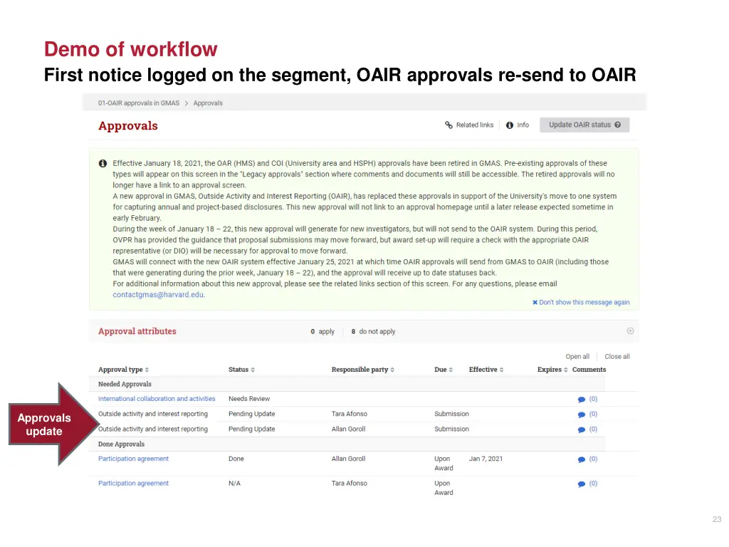 demo of workflow first notice logged