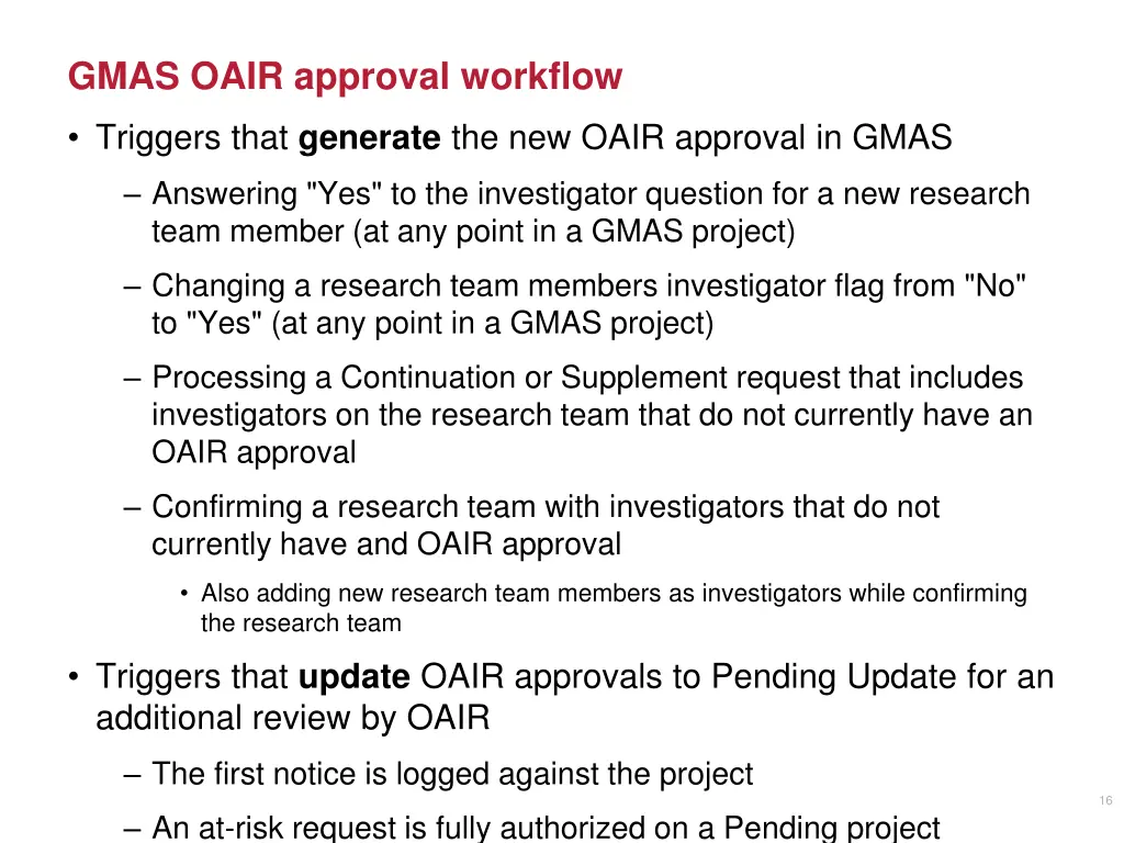 gmas oair approval workflow