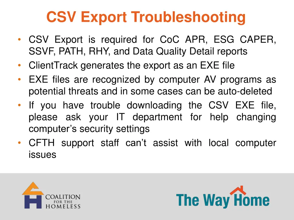csv export troubleshooting