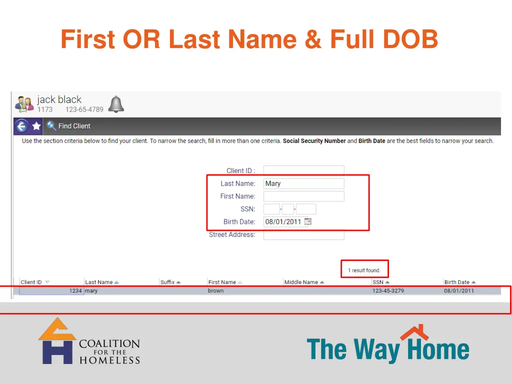 first or last name full dob