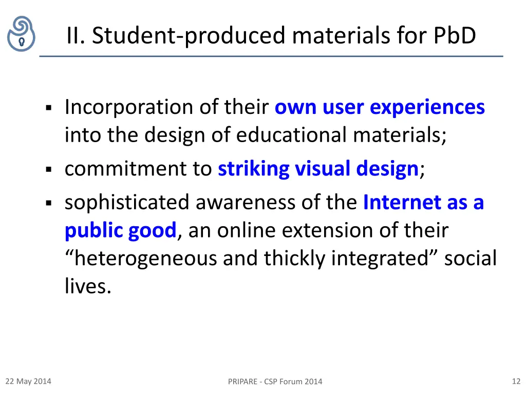 ii student produced materials for pbd