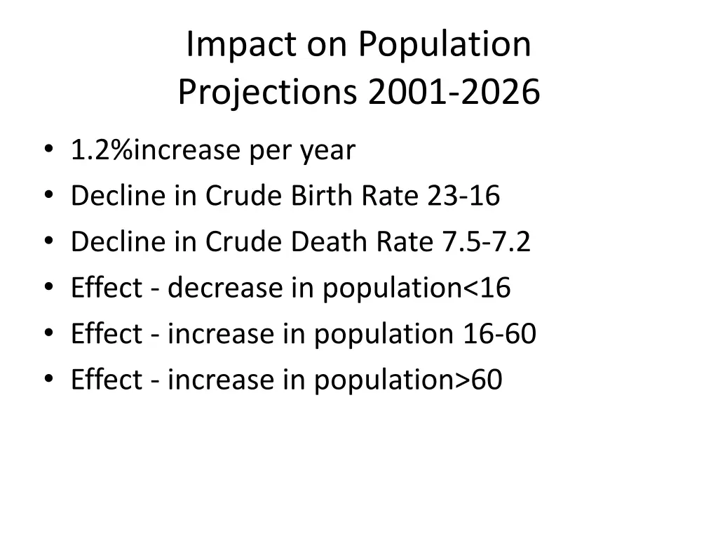 impact on population projections 2001 2026