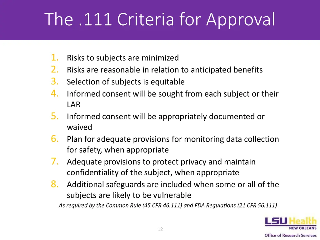 the 111 criteria for approval