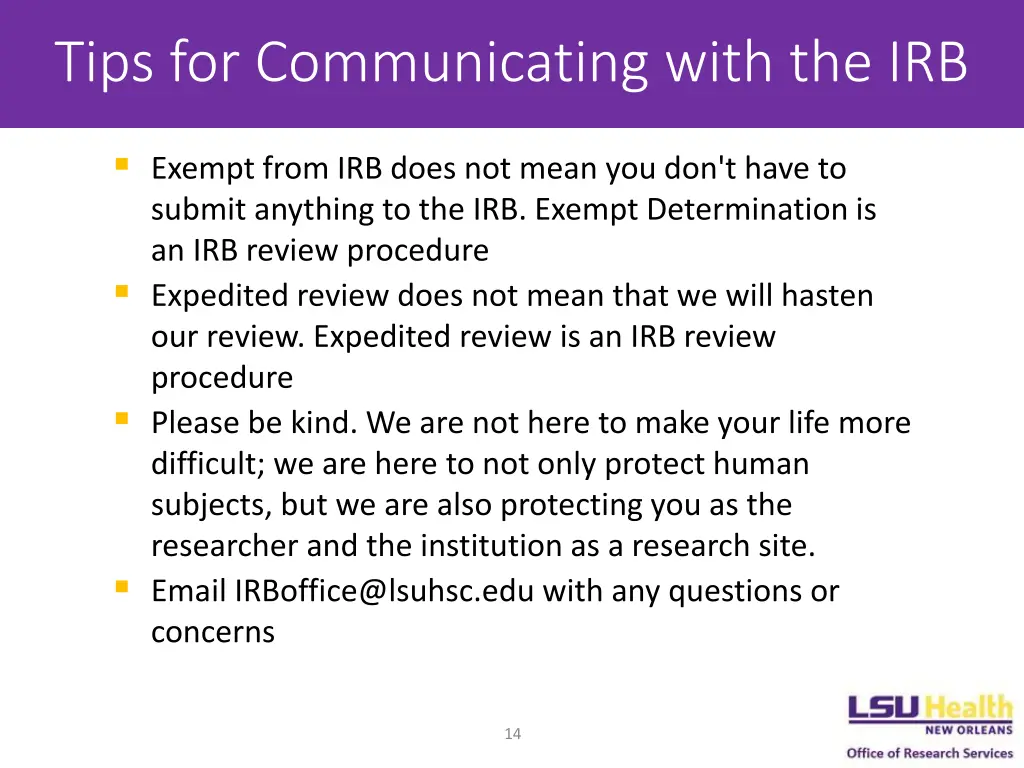 tips for communicating with the irb