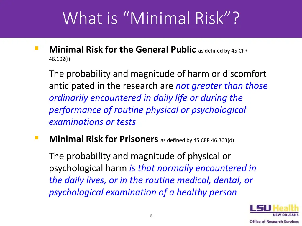 what is minimal risk