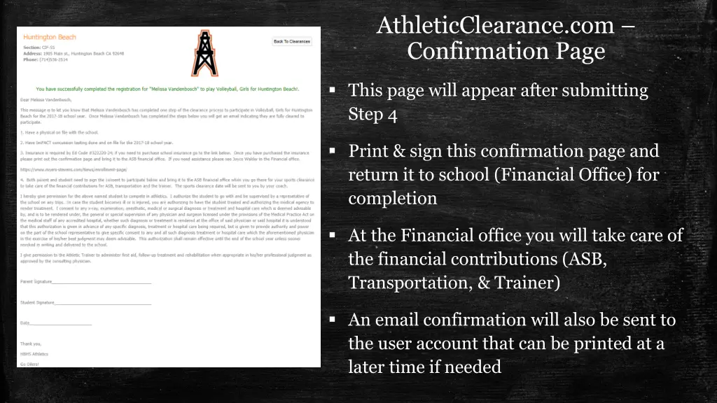 athleticclearance com confirmation page