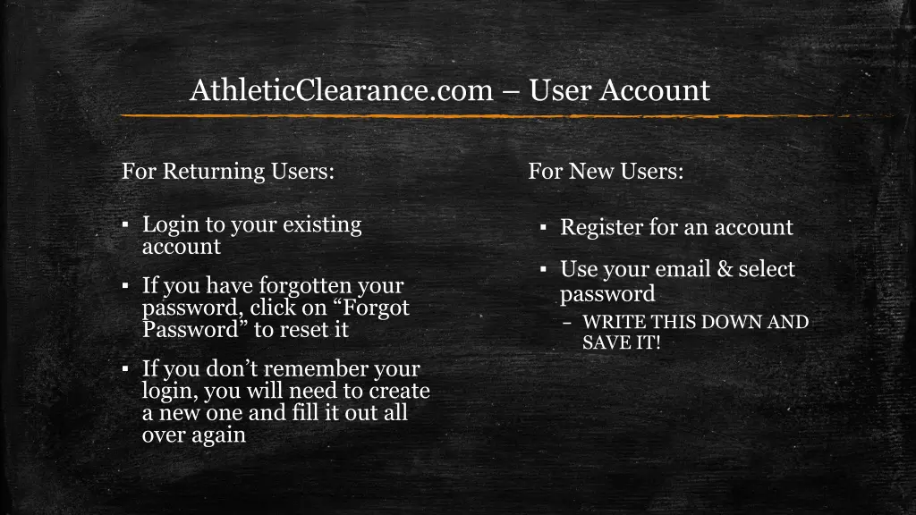athleticclearance com user account