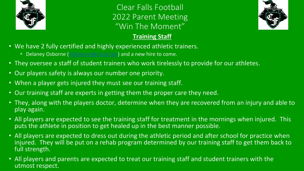 clear falls football 2022 parent meeting 1