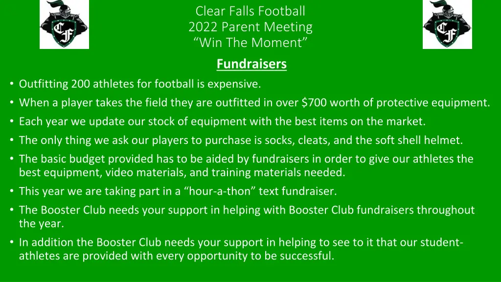 clear falls football 2022 parent meeting 19