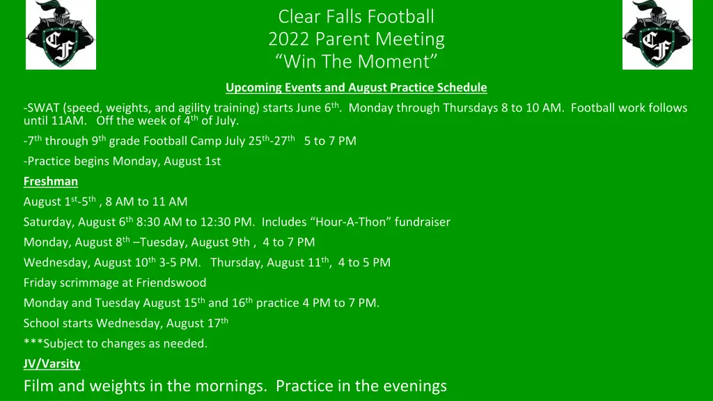 clear falls football 2022 parent meeting 9