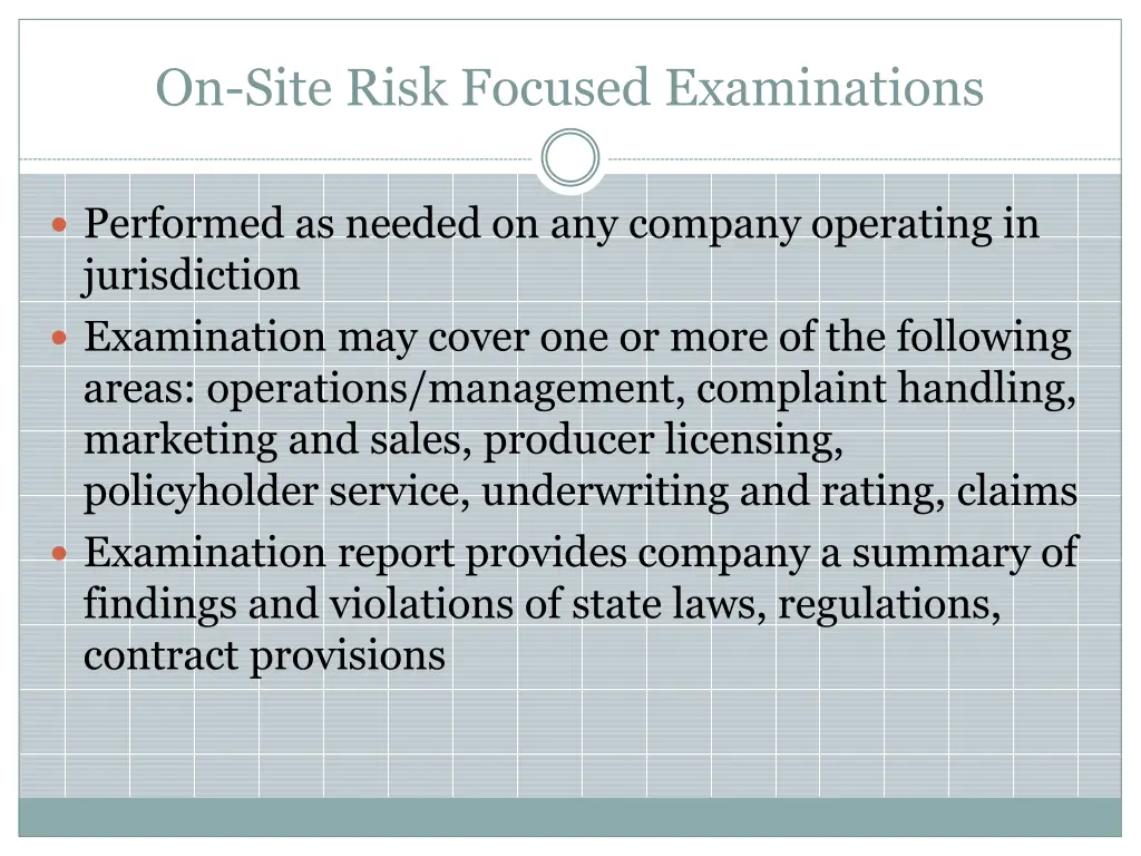 on site risk focused examinations
