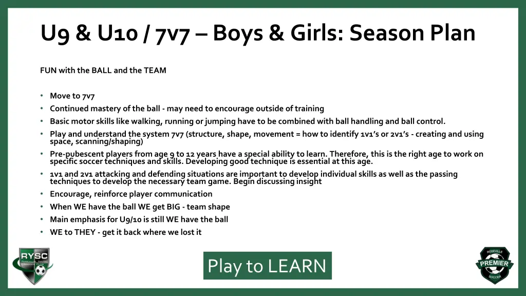 u9 u10 7v7 boys girls season plan