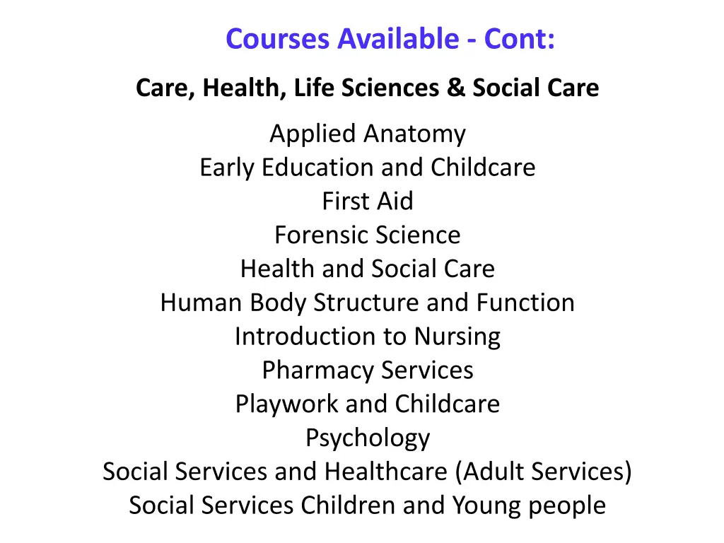 courses available cont 1