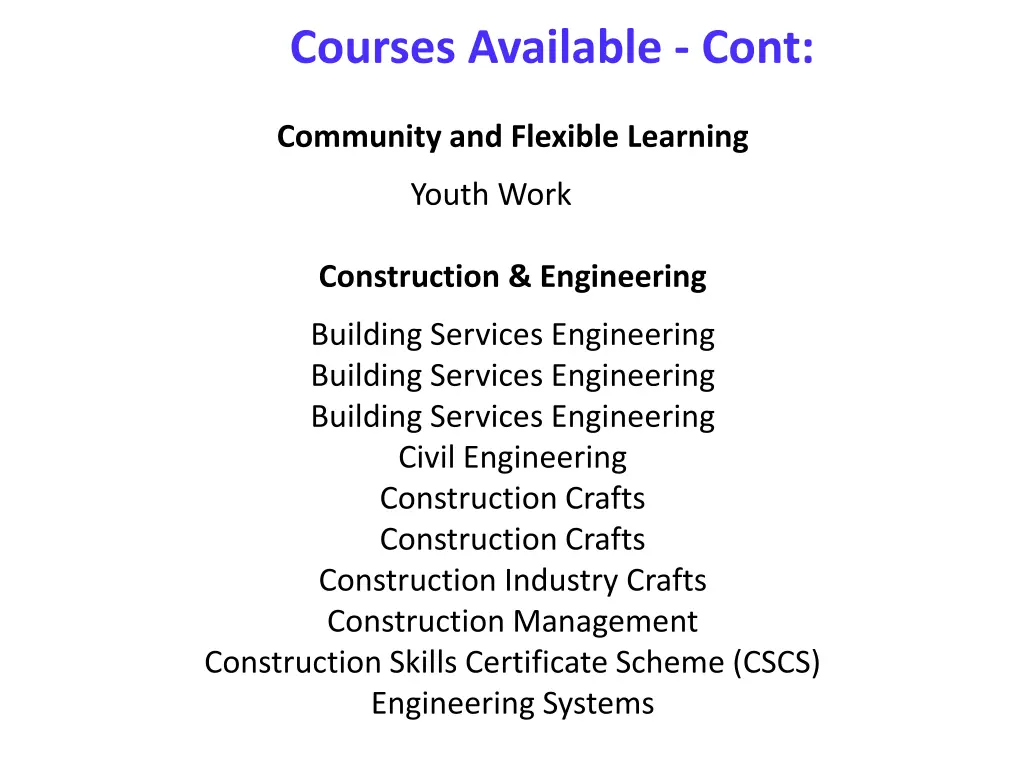 courses available cont 2