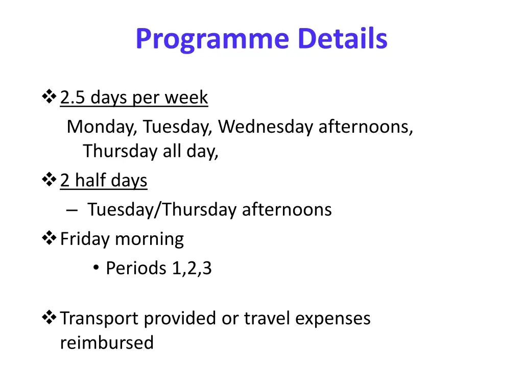 programme details