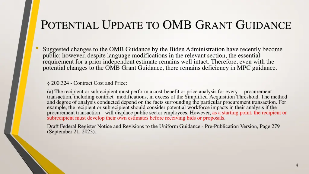 p otential u pdate to omb g rant g uidance
