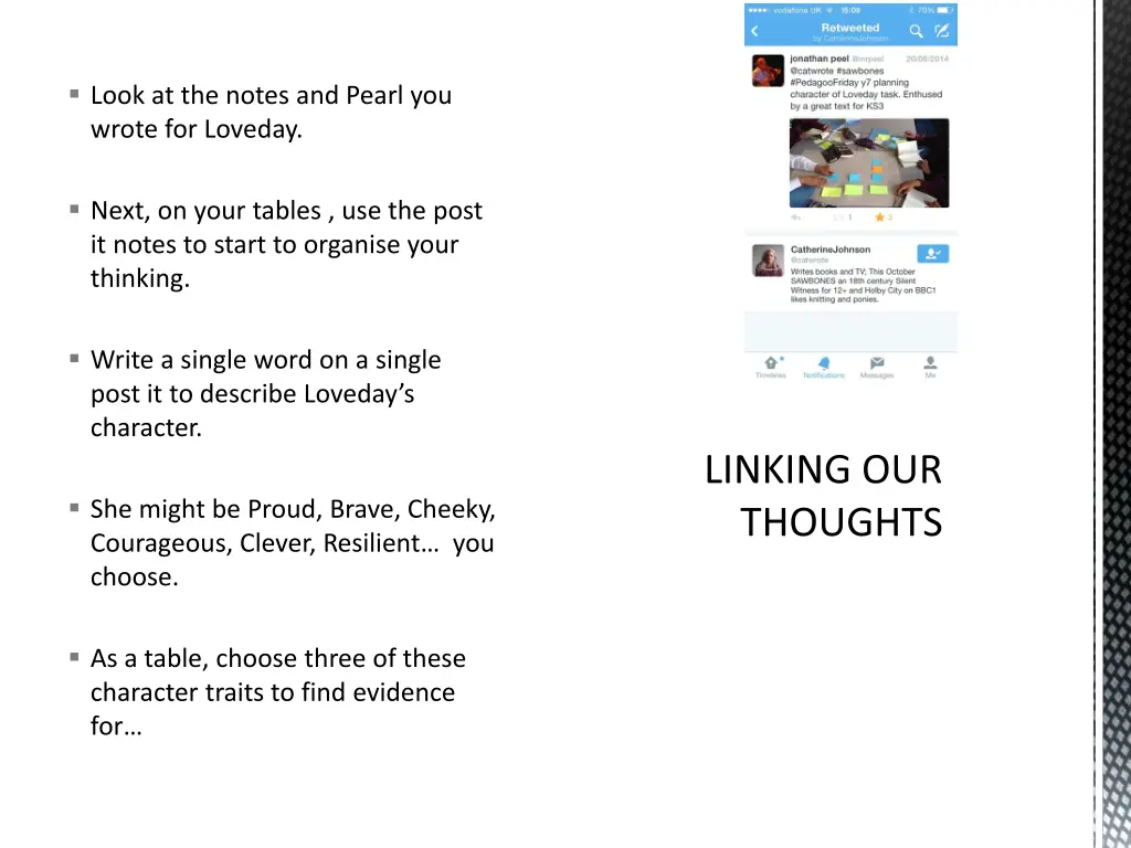 look at the notes and pearl you wrote for loveday