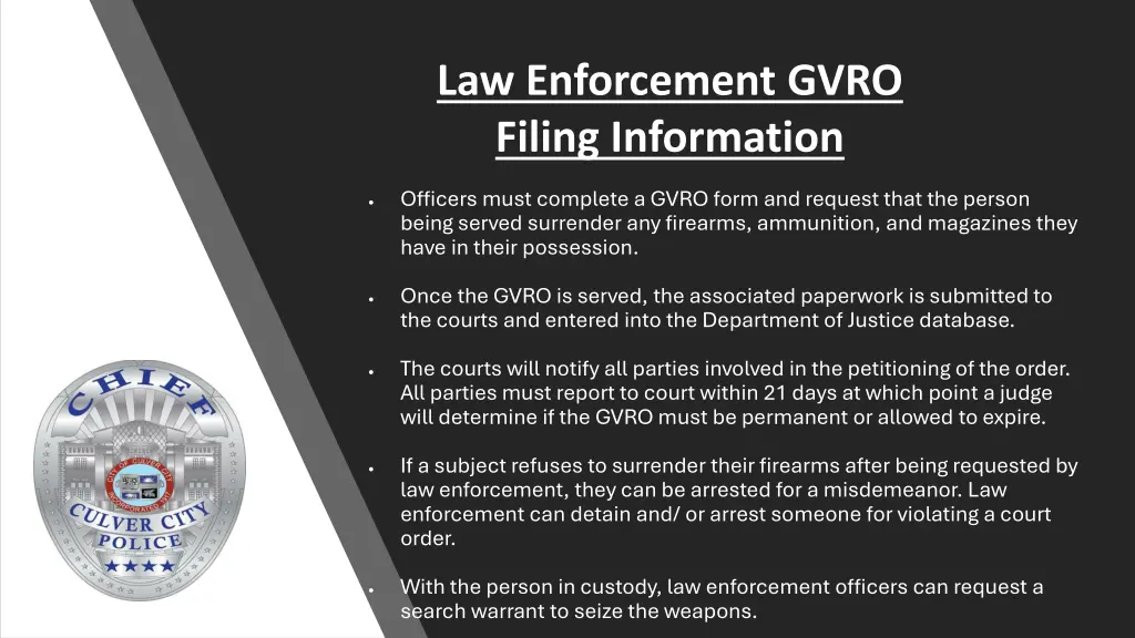 law enforcement gvro filing information