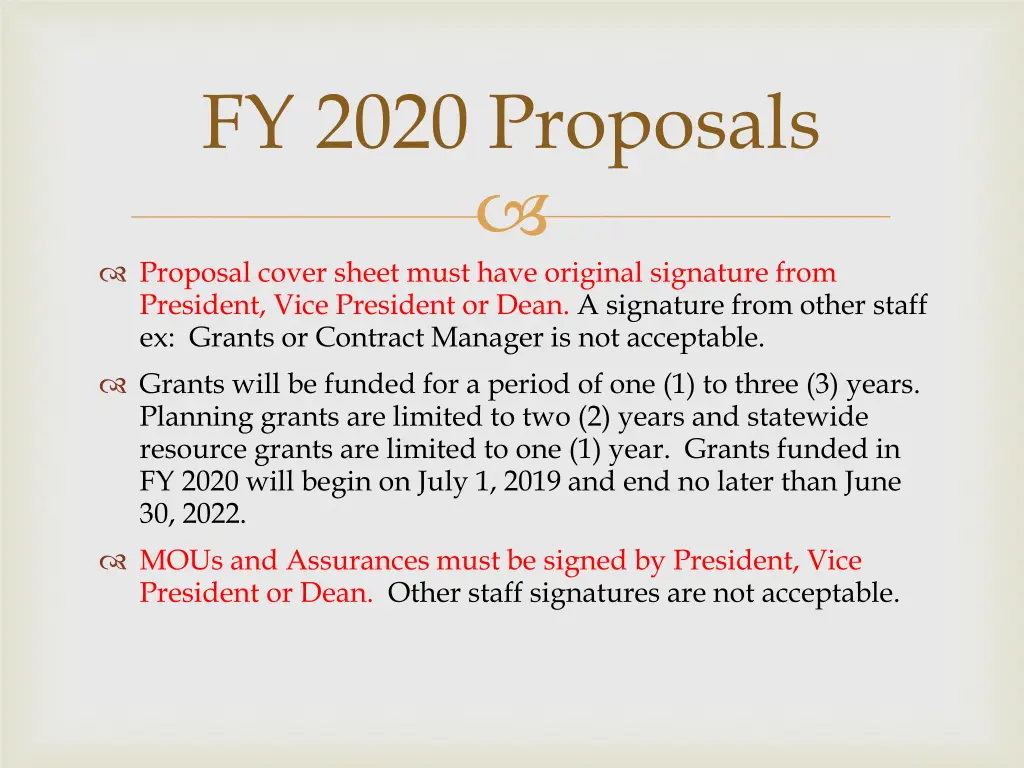 fy 2020 proposals