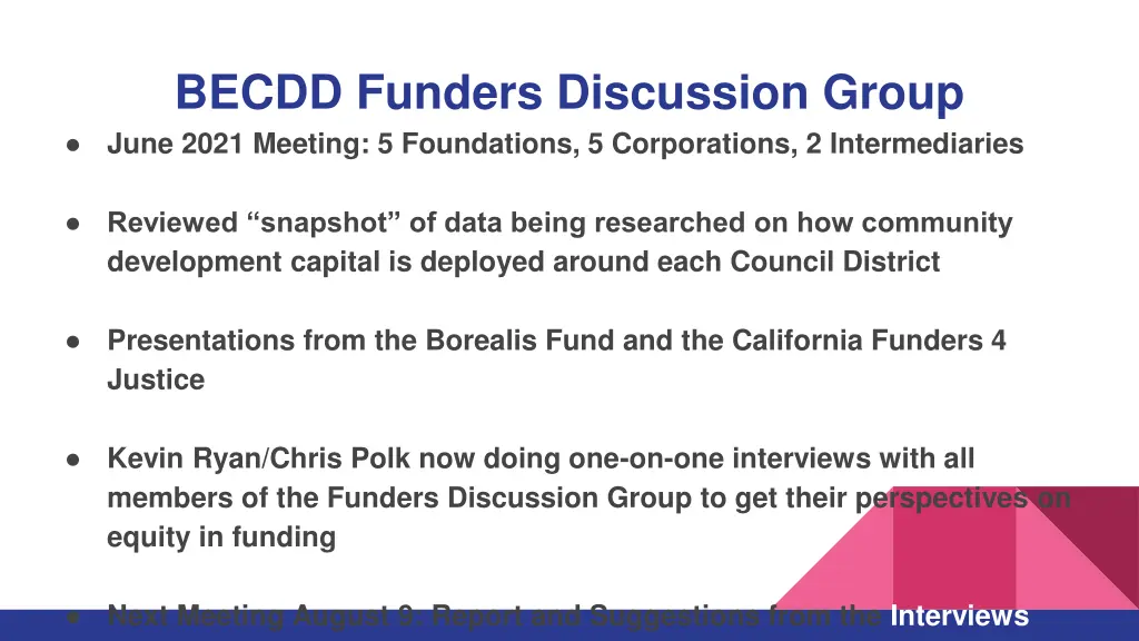 becdd funders discussion group june 2021 meeting