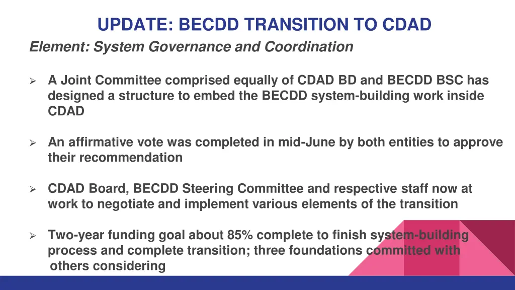 update becdd transition to cdad element system