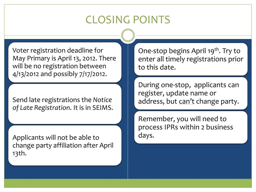 closing points