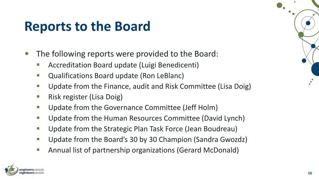 reports to the board