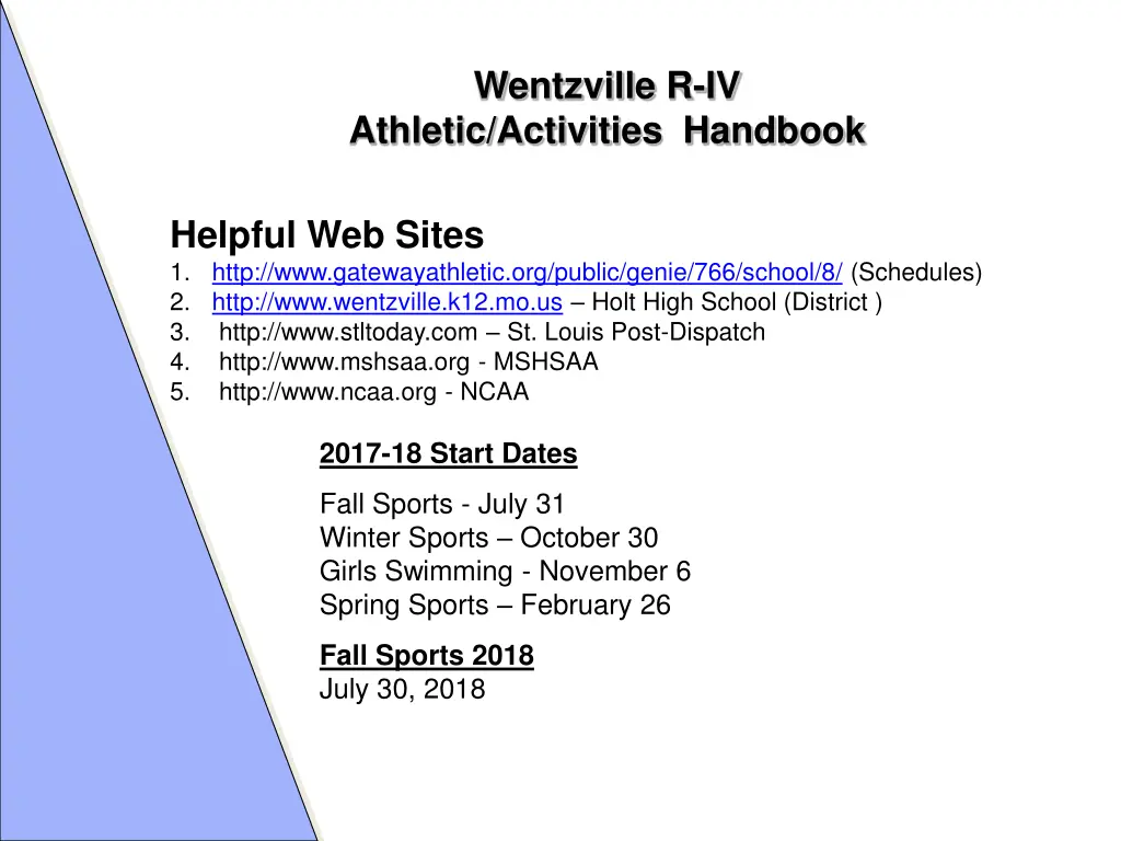 wentzville r iv athletic activities handbook 4