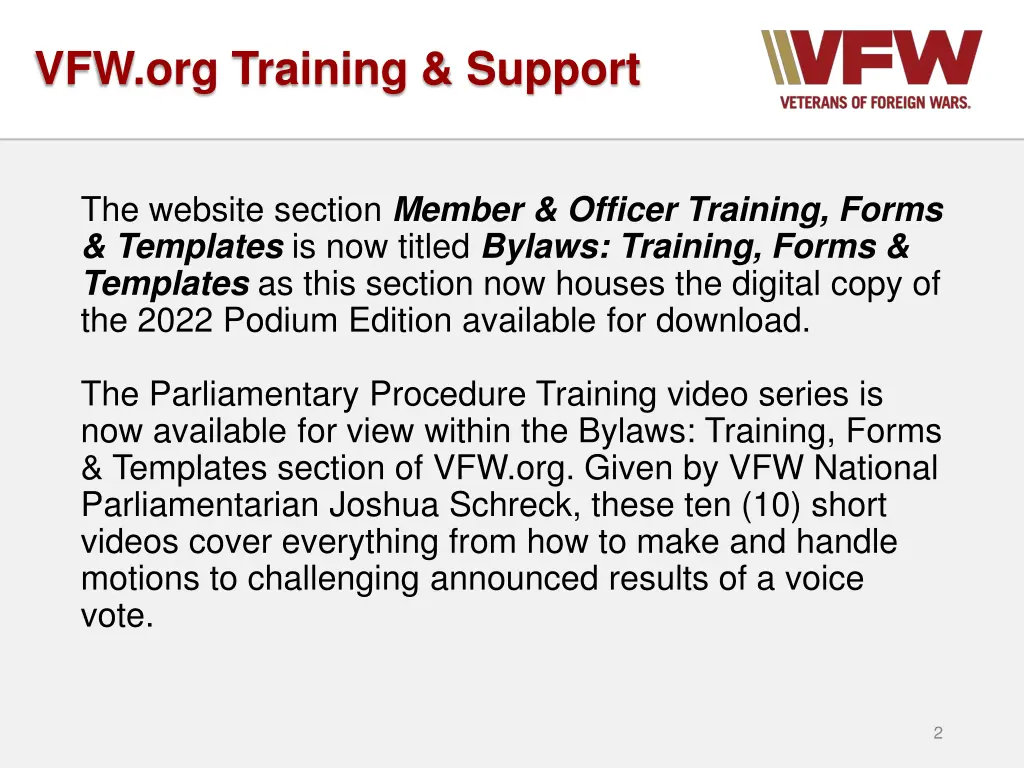 vfw org training support
