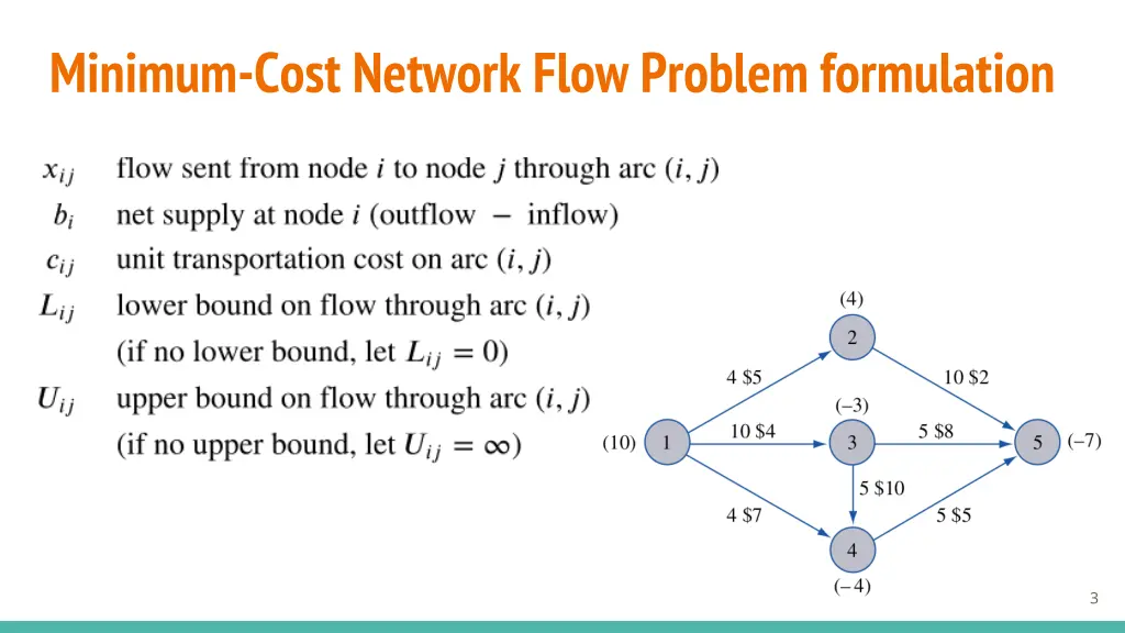 minimum cost network flow problem formulation