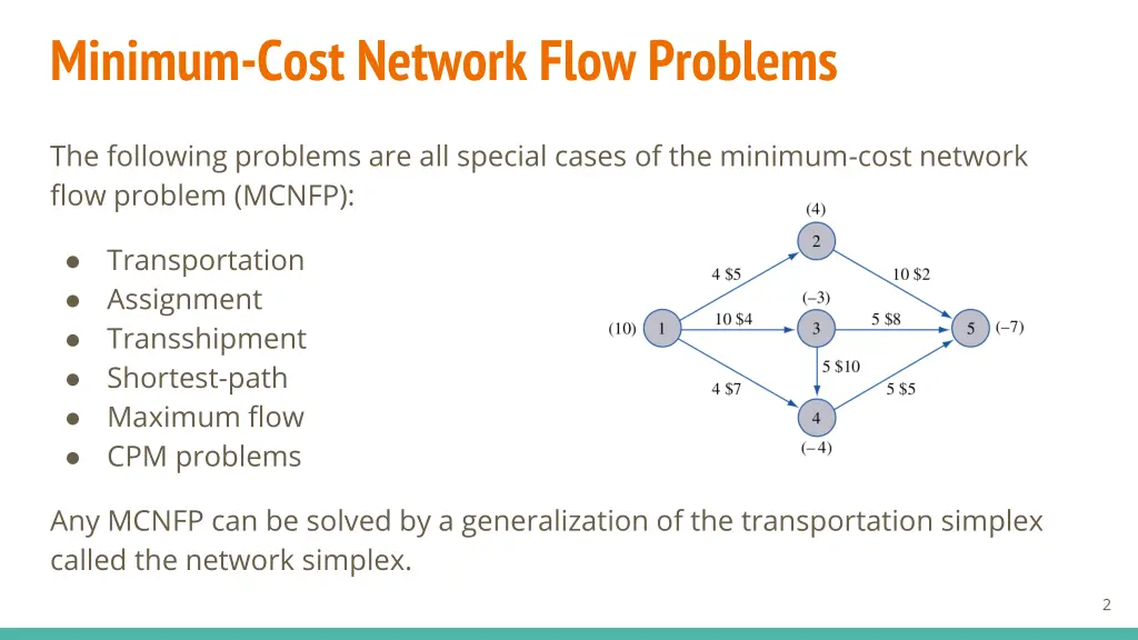 minimum cost network flow problems