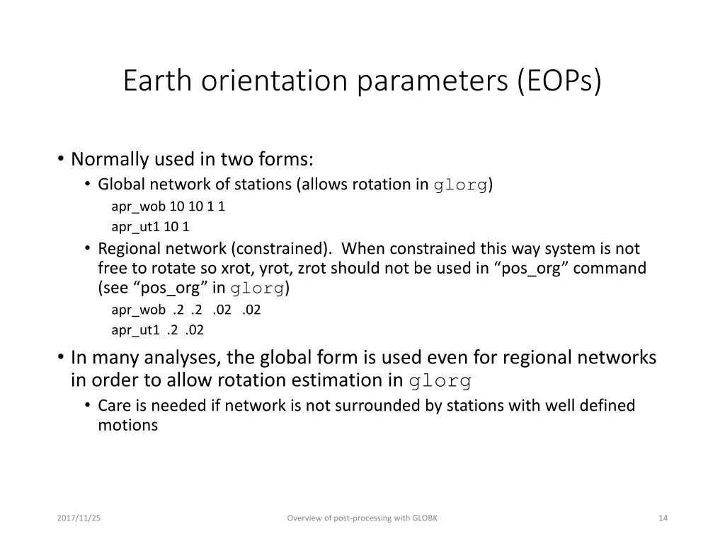 earth orientation parameters eops