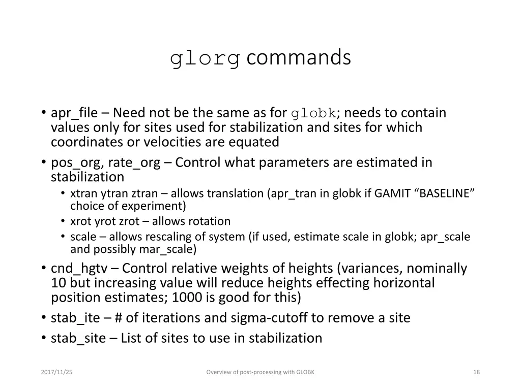 glorg commands