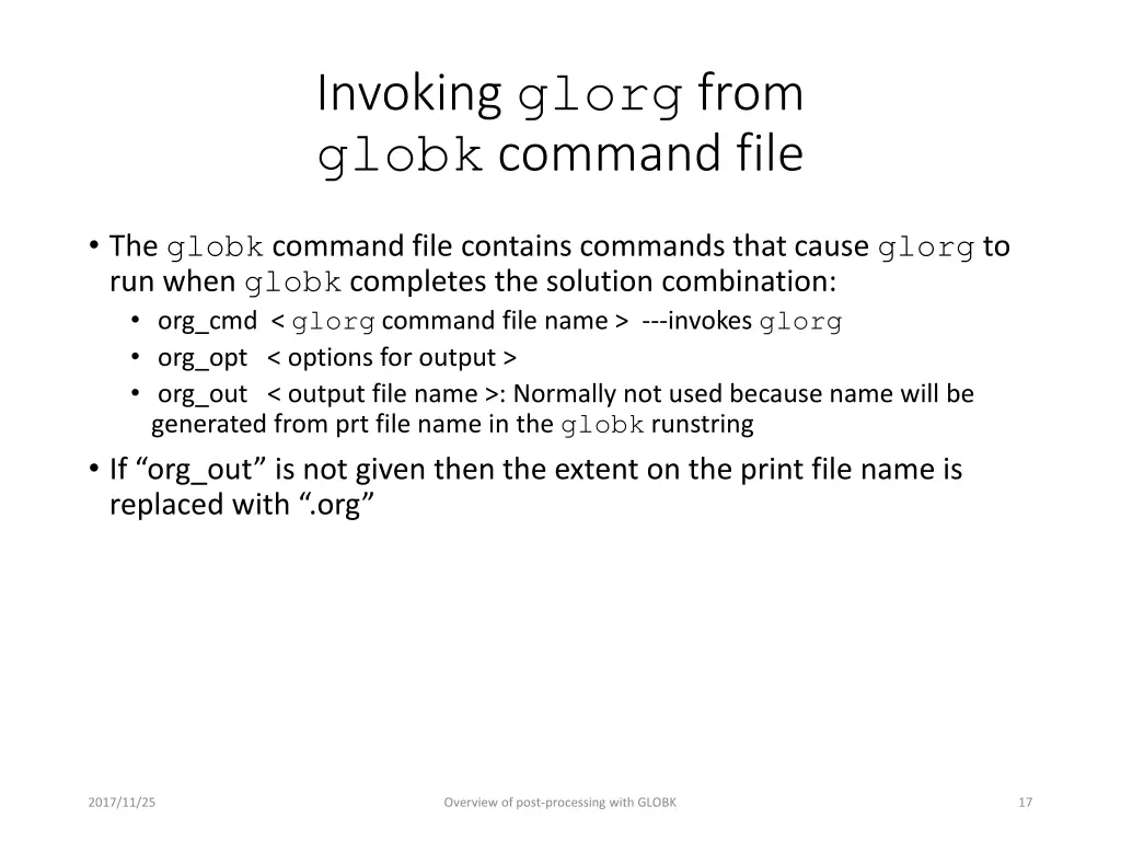 invoking glorg from globk command file