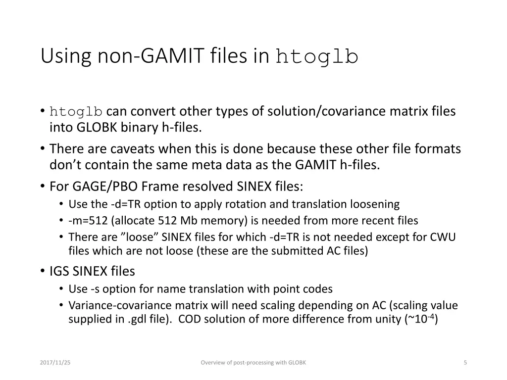 using non gamit files in htoglb