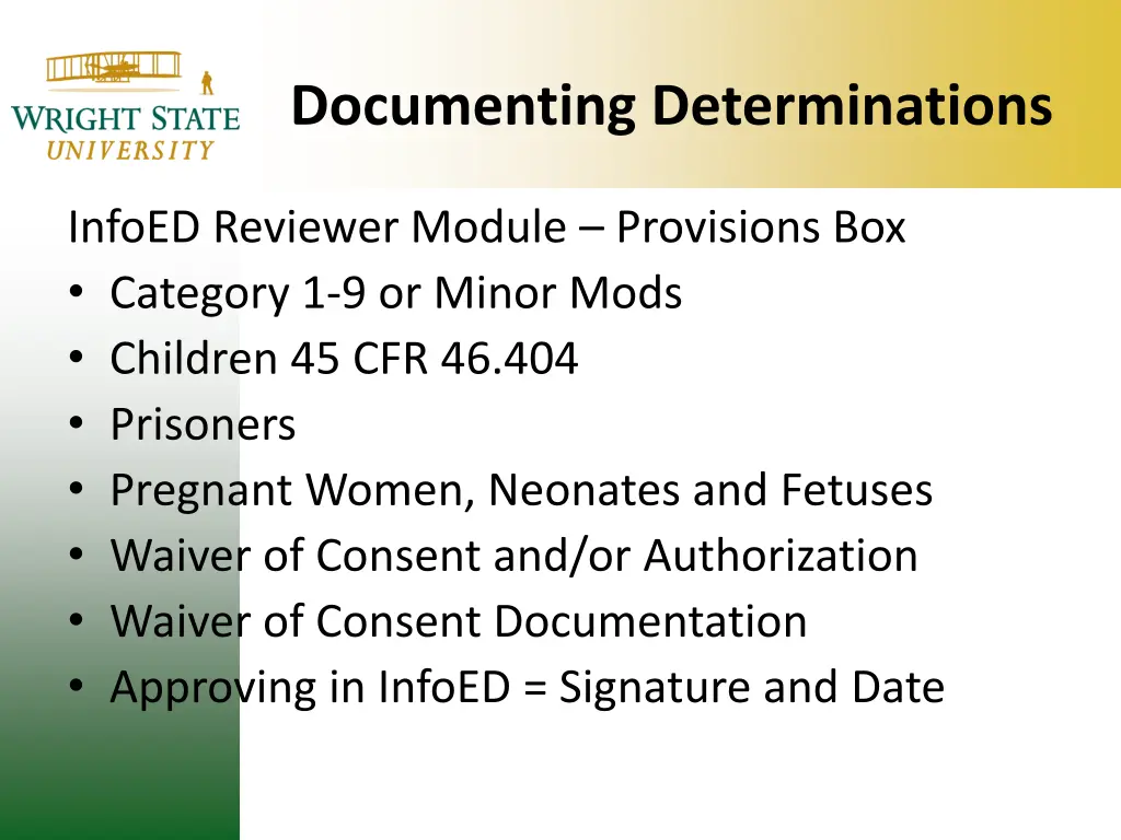 documenting determinations