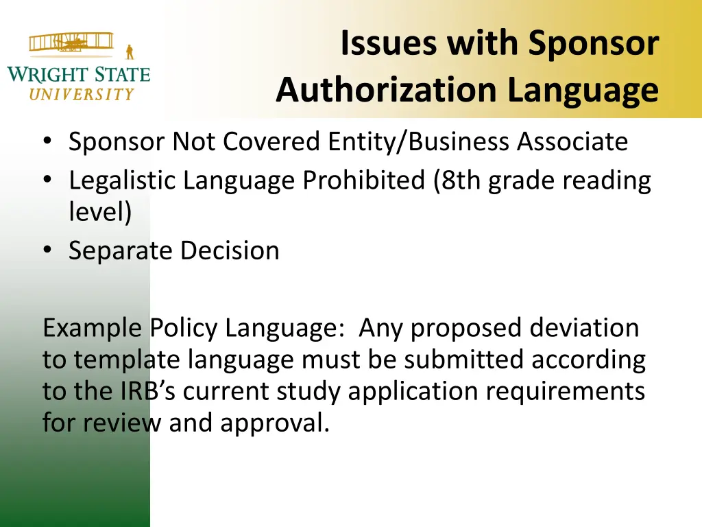 issues with sponsor authorization language