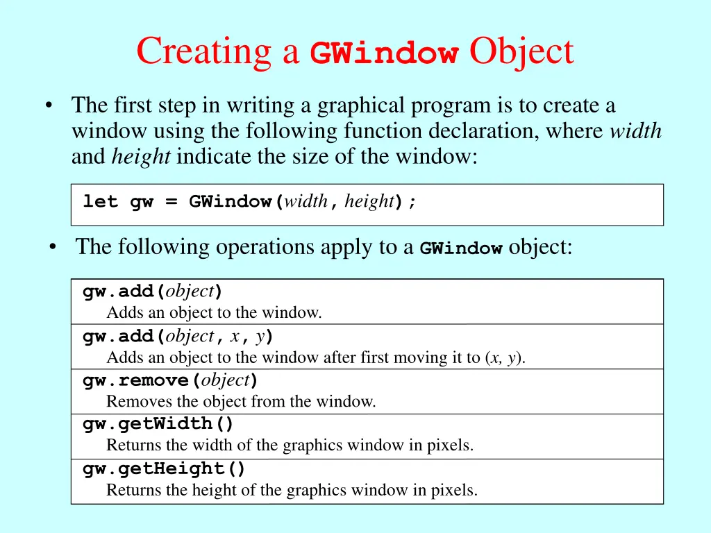 creating a gwindow object