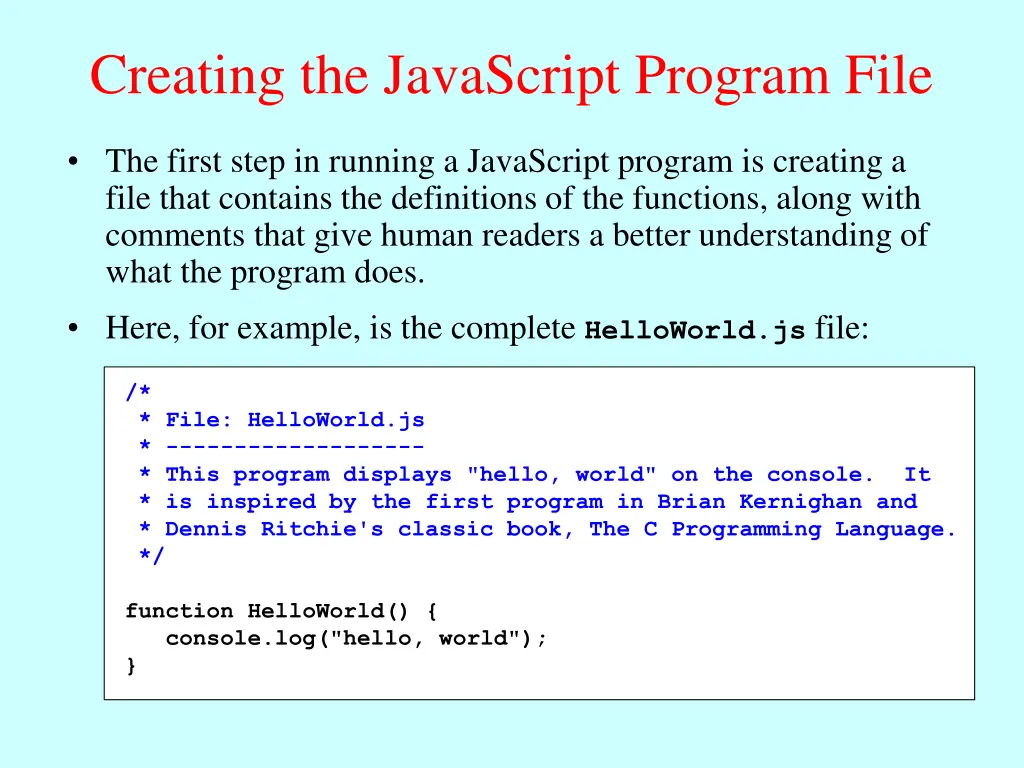creating the javascript program file