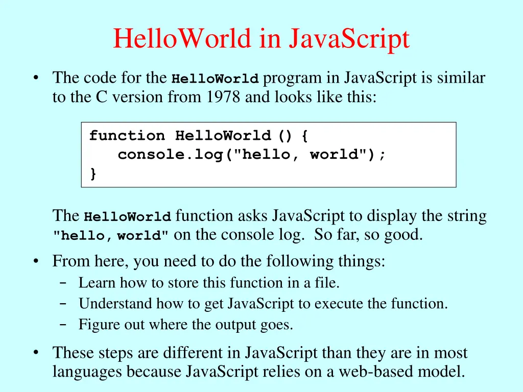helloworld in javascript