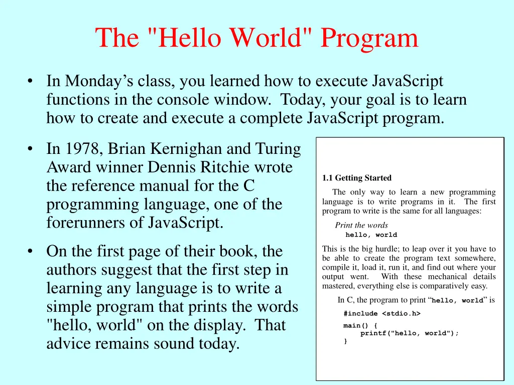the hello world program