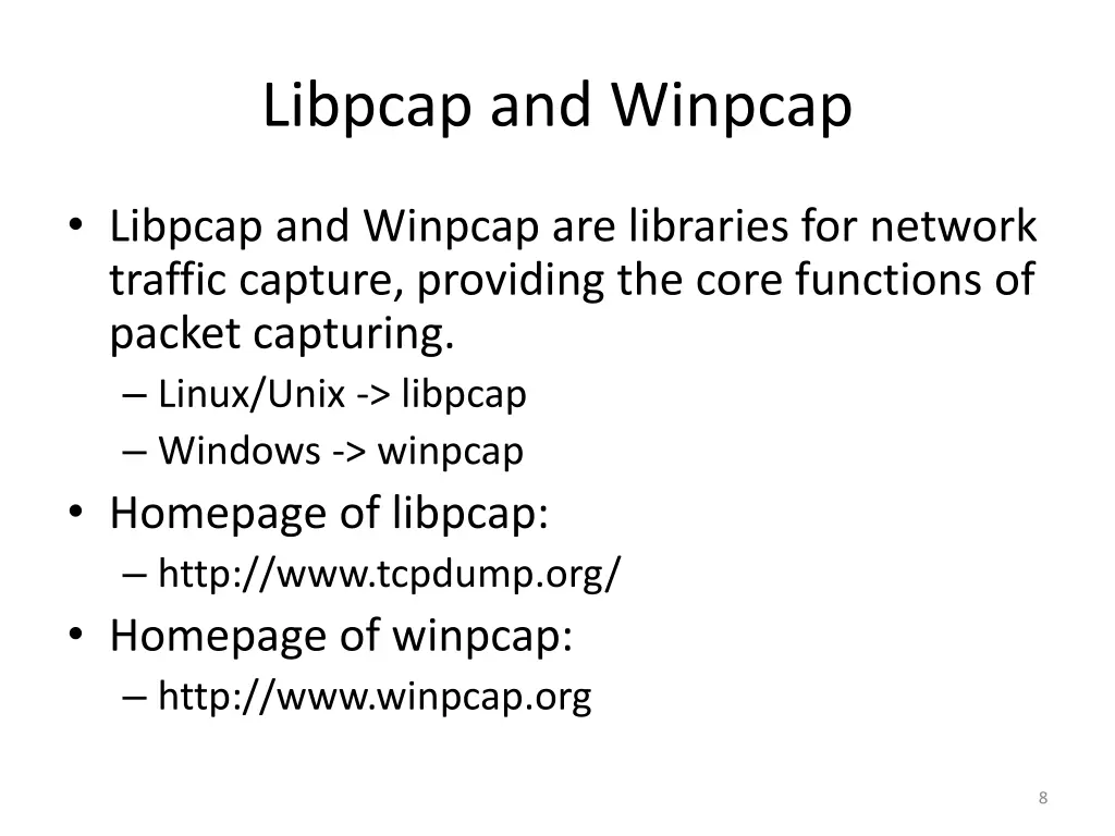 libpcap and winpcap