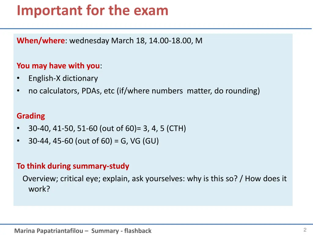 important for the exam