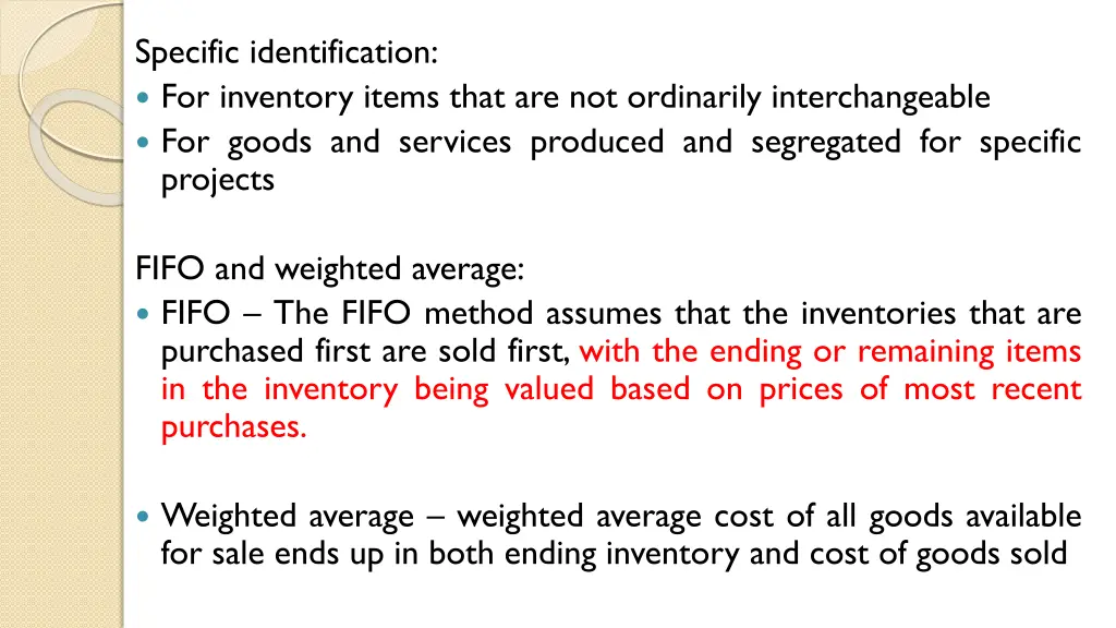 specific identification for inventory items that
