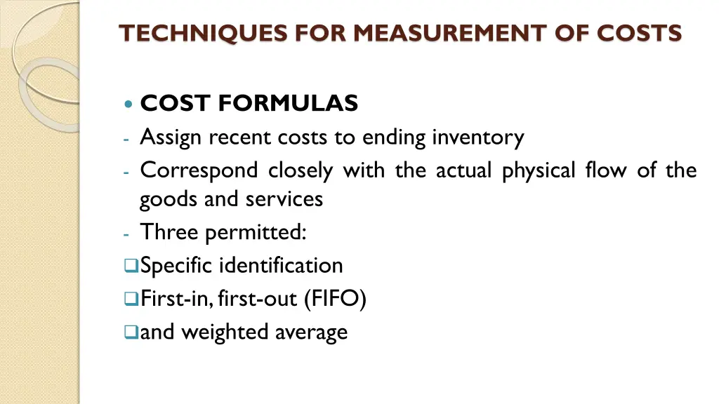 techniques for measurement of costs