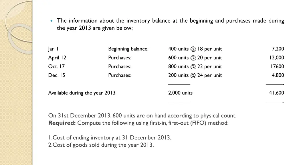 the information about the inventory balance
